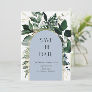 Save The Date Dusty Blue, Modern Greenery feuille code QR