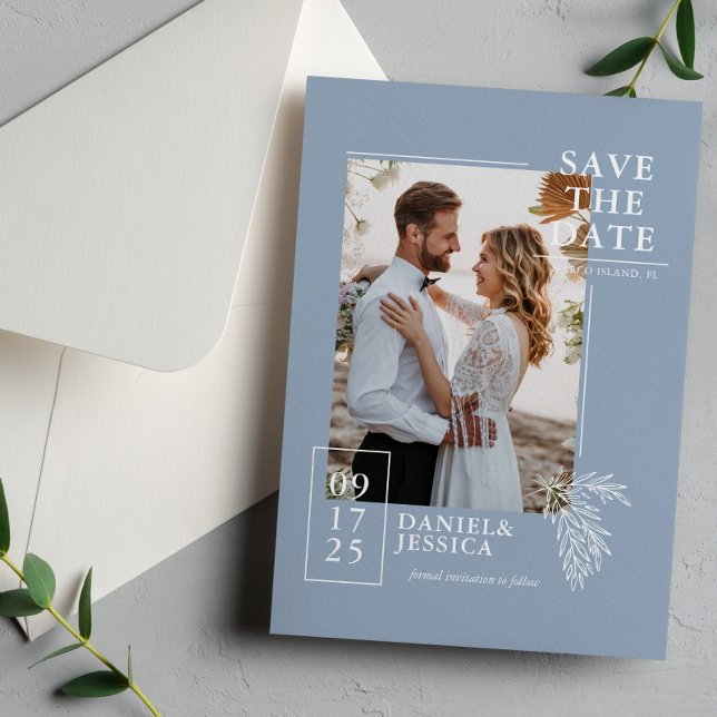 Save The Date Dusty Blue Modern Photo Wedding Enregistrer La Dat (Créateur téléchargé)