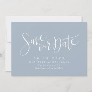 Save The Date Dusty Blue Modern Script Simple Enregistrer La Dat