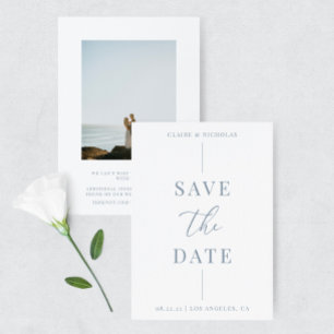 Save The Date Dusty Blue Moderne Mariage élégant Gras Texte&Phot