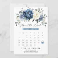 Dusty Blue Navy Champagne Ivory Floral Calendrier 