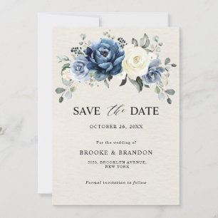 Save The Date Dusty Blue Navy Champagne Ivory Floral Mariage Sav