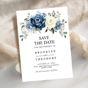 Save The Date Dusty Blue Navy Champagne Ivory Floral Mariage Sav