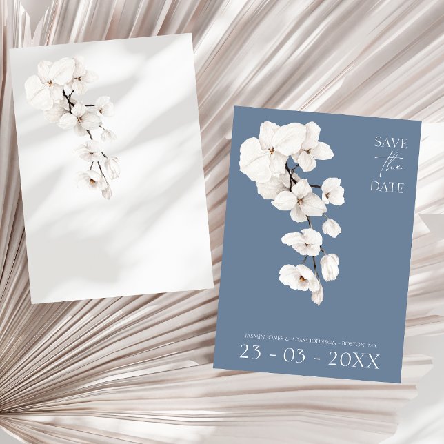 Save The Date Dusty Blue Orchid Wedding Enregistrer la date (Modern Dusty Blue Orchids Wedding Save The Date)