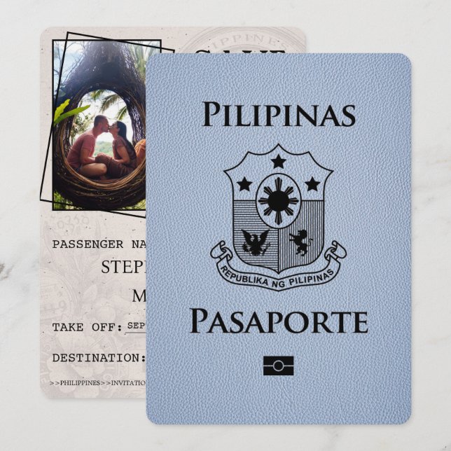 Save The Date Dusty Blue Philippines Passeport Enregistrer La Da (Devant / Derrière)