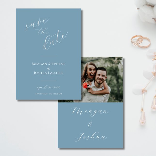 Save The Date Dusty Blue Photo Date d'enregistrement (Créateur téléchargé)