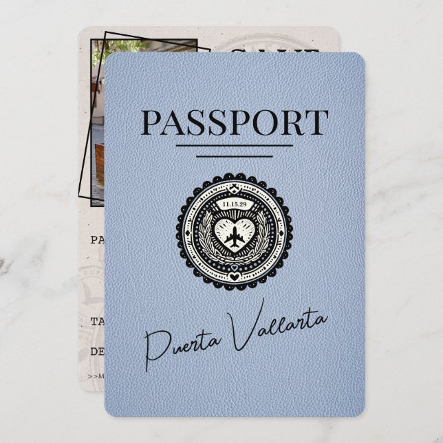 Save The Date Dusty Blue Puerta Vallarta Passeport Enregistrer L (Devant / Derrière)
