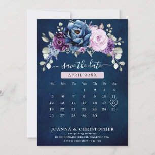 Save The Date Dusty Blue Purple Navy Lilac Blooms Calendrier Enr