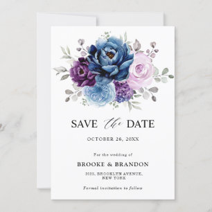 Save The Date Dusty Blue Purple Navy Lilac Blooms Mariage