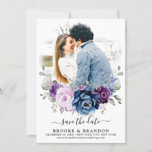 Save The Date Dusty Blue Purple Navy Lilac Blooms Mariage Photo