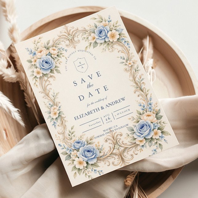 Save The Date Dusty Blue Rose Baroque Wedding (Créateur téléchargé)
