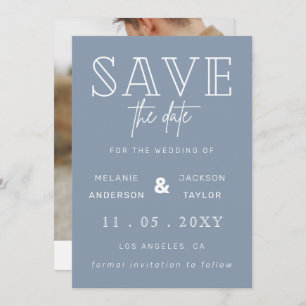 Save The Date Dusty Blue Simple Calligraphie Photo Enregistrer L