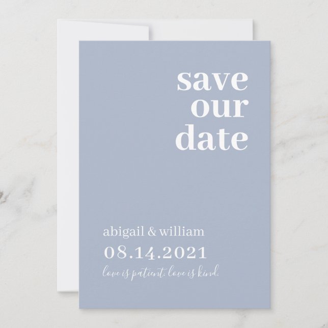 Save The Date Dusty Blue Simple Moderne Mariage non photo (Devant)