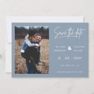 Save The Date Dusty Blue simple photo manuscrite