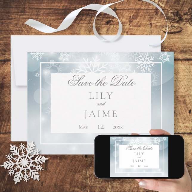 Save The Date Dusty Blue Snowflake Sky Mariage moderne (Créateur téléchargé)