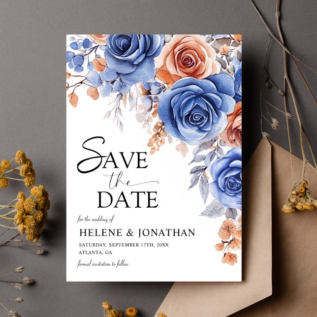 Save The Date Dusty Blue Terracotta Rust Garden Mariage élégant (Dusty Blue Terracotta Rust Garden Elegant Wedding Save The Date)