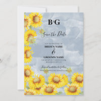 Dusty Blue Watercolor Sunflowers Monogram Mariage