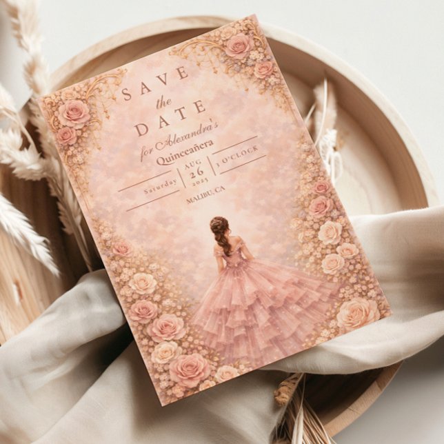 Save The Date Dusty Blush Rose Garden Quinceañera (Créateur téléchargé)