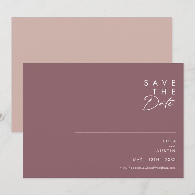 Save The Date Dusty Boho | Violet et Rose horizontal (Devant / Derrière)