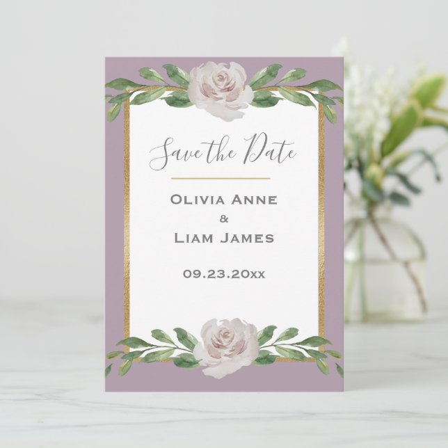 Save The Date Dusty Lavender Floral Élégant Mariage Script (Debout devant)