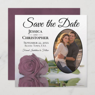 Save The Date Dusty Mauve Rose en blanc avec Mariage photo ovale
