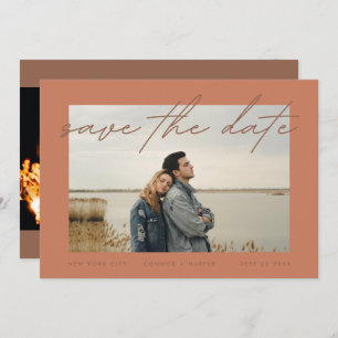 Save The Date Dusty Orange Terracotta Elégante Photo Frontière