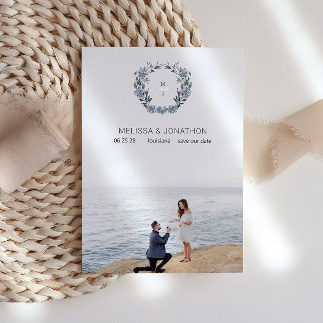 Save The Date Dusty Pastel Blue Flowers Bride Enregistrer La Dat (Créateur téléchargé)