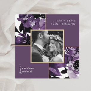 Save The Date Dusty Purple Floral Photo Mariage Enregistrer La D