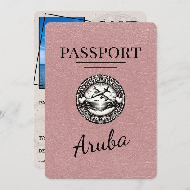Save The Date Dusty Rose Aruba Passeport Enregistrer La Date (Devant / Derrière)