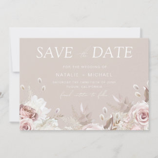 Save The Date Dusty Rose & Beige Boho Floral Blush Wedding