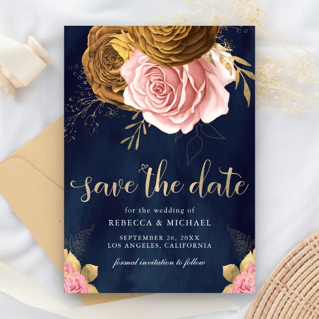 Save The Date Dusty Rose Earthy Floral Mariage de la marine (Créateur téléchargé)