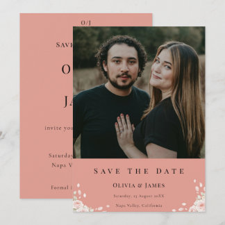 Save The Date Dusty Rose Elegant Cute Photo Whispered Petals