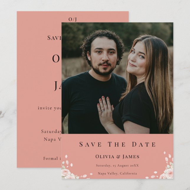 Save The Date Dusty Rose Elegant Cute Photo Whispered Petals  (Devant / Derrière)