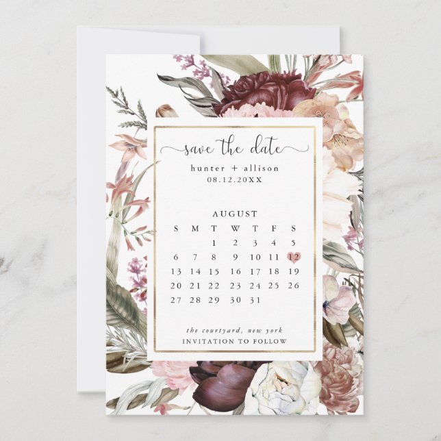 Save The Date Dusty Rose Enregistrer Le Calendrier Date (Devant)