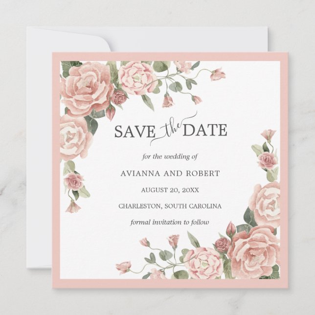 Save The Date Dusty Rose Floral Eucalyptus Mariage Enregistrer L (Devant)