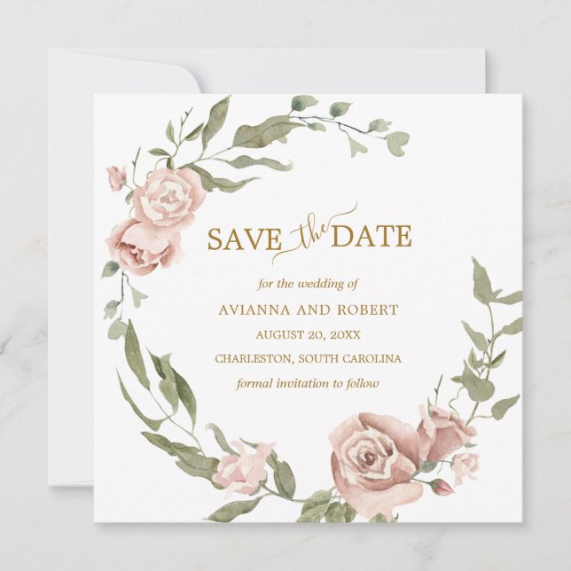 Save The Date Dusty Rose Floral Eucalyptus Mariage Enregistrer L (Devant)