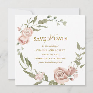 Save The Date Dusty Rose Floral Eucalyptus Mariage Enregistrer L