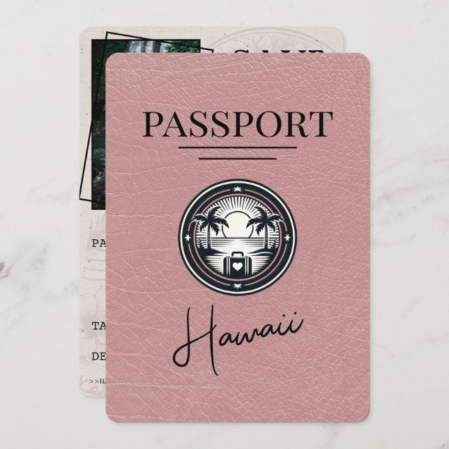 Save The Date Dusty Rose Hawaii Passeport Enregistrer La Date (Devant / Derrière)