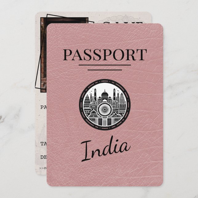 Save The Date Dusty Rose India Passeport Enregistrer La Date (Devant / Derrière)