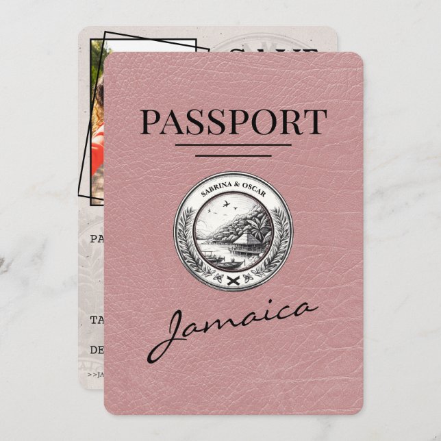 Save The Date Dusty Rose Jamaica Passeport Enregistrer La Date (Devant / Derrière)