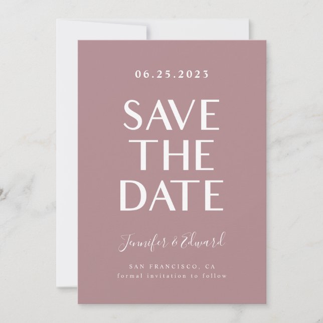 Save The Date Dusty Rose Mariage Moderne Enregistrer La Date (Devant)