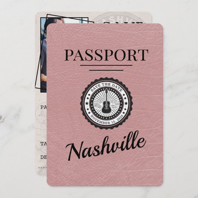 Save The Date Dusty Rose Nashville Passeport Enregistrer La Date (Devant / Derrière)