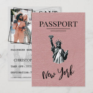 Save The Date Dusty Rose New York City Passeport Enregistrer La 