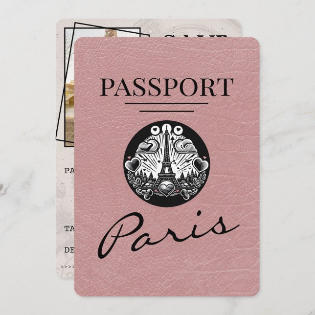 Save The Date Dusty Rose Paris Passeport Enregistrer La Date (Devant / Derrière)