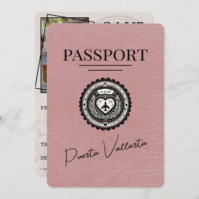Save The Date Dusty Rose Puerta Vallarta Passeport Enregistrer L (Devant / Derrière)