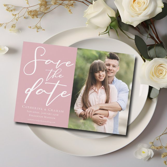 Save The Date Dusty Rose rose Fiançailles Couple Photo (Créateur téléchargé)