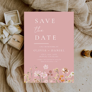Save The Date Dusty Rose rose Fleurs sauvages Boho Enregistrer l
