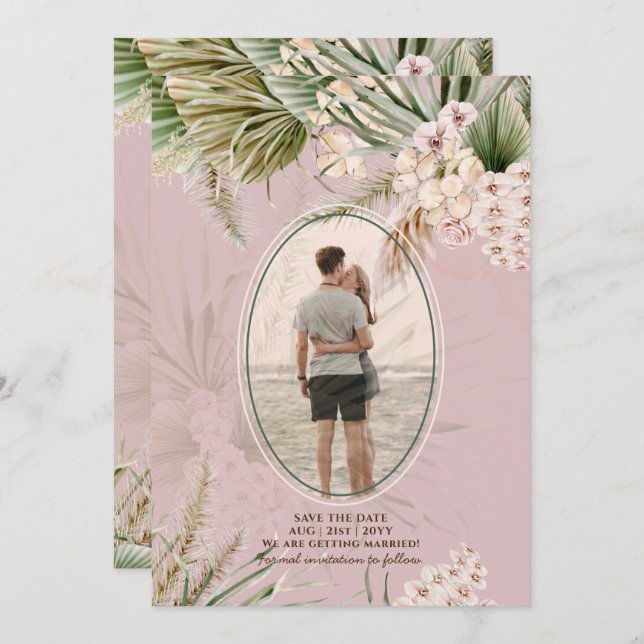 Save The Date Dusty Rose Tropical Pampas Mariage PHOTO Grass Sav (Devant / Derrière)