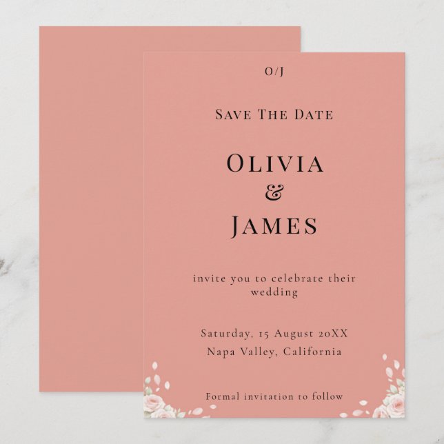 Save The Date Dusty Rose Whispered Petals Minimalist Elegant (Devant / Derrière)