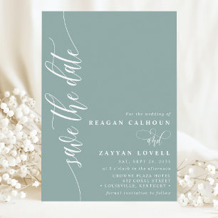 Save The Date Dusty Turquoise Simple Script Moderne Enregistrer 
